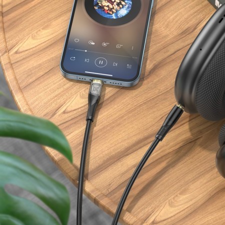 Hoco UPA25, Jack 3.5 mm (M) cable - Lightning, transparent, black-4