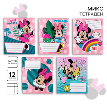 Notebook in a cage 12 sheets, 5 types of mix, cover coated cardboard, Minnie Mouse
