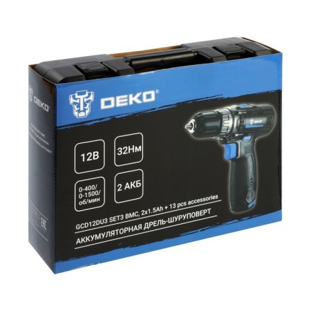 DRAST-SURVERUPET DEKO GCD12DU3 SET3, 12 V, 2x1.5 Ah, Li-Lon, 32 Nm + equipment 13 pr.-11