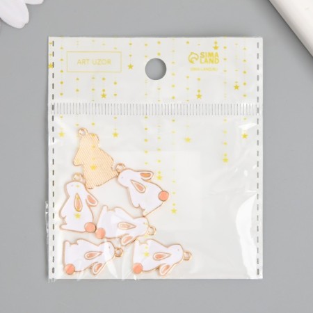 Decor for creativity metal, enamel "Bunny with pink tail" White 2.2x1.3 cm-4