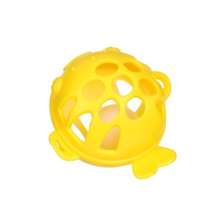 Silicone teether for teeth with a rattle of “fish”, in the case, yellow color, crumb I-2