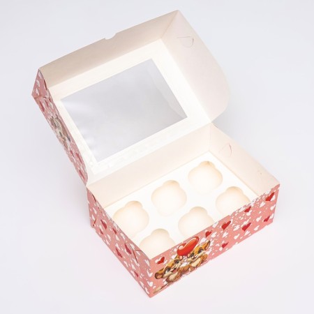 Packaging for 6 cupcakes with a window, pink with a tigerk, 25 x 17 x 10 cm-3