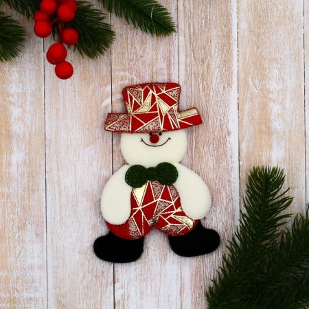 Soft suspension "Snowman in a suit with a geometric pattern" 8x13 cm, red