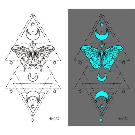 Tattoo on the body of phosphorus "Geometry. Butterfly and month" 10.5x6 cm