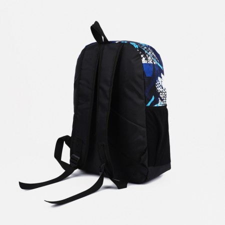 School backpack from textiles on lightning, external pocket, blue/blue color-3