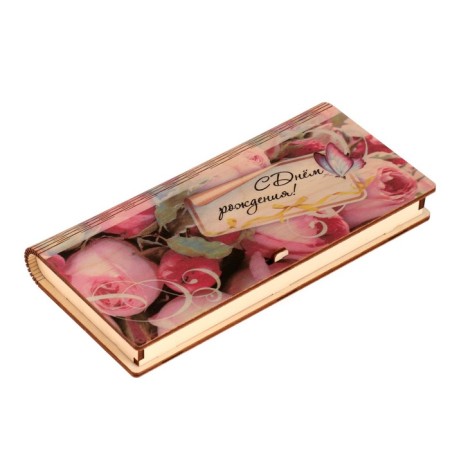 Wooden envelope "Happy Birthday!" Roses, butterfly-1