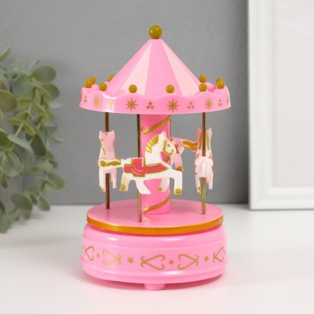 Musical mechanical souvenir "Carousel 4 horses" pink 9.6x9.6x15.5 cm-1