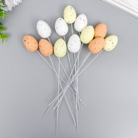 Easter decor on the stick "quail testicles" set of 12 pcs mix 2.5x3.5 cm