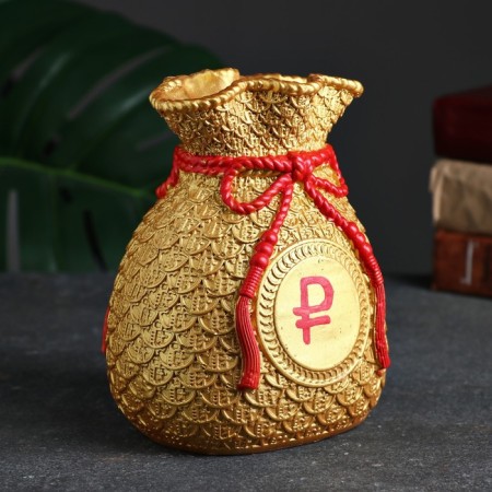 Piggy bank "Money bag" ruble red, gold, 15 cm-2