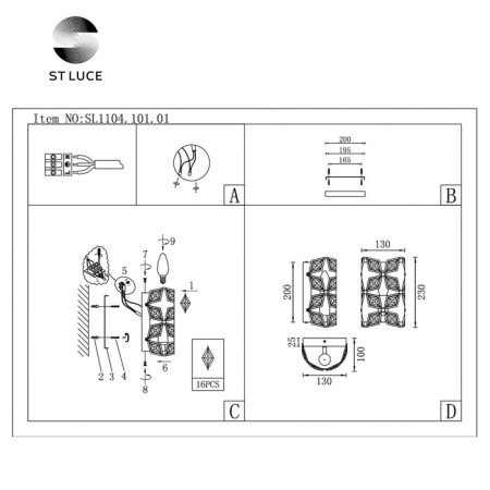 Wall lamp ST LUCE. SL1104.101.01. CASTO. 1x60 watts, E14, 13x23 cm, color chromium-9