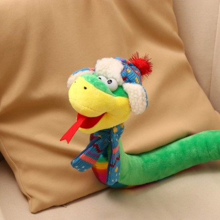 Soft toy "Snake", with a multi -flowered tummy, in the New Year's cap, 95 cm-2