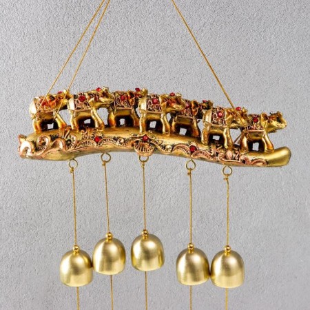 Music Music Metal, Polystone "Seven Elephants on the Bosk" 9 bells 44x21 cm-1