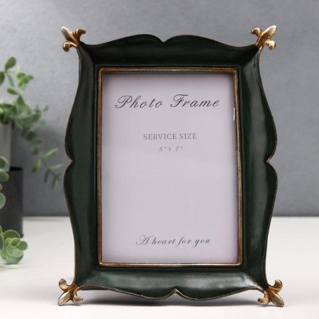 Photo frame Polystone 10x15 cm "Heraldic lily in the corners" Green with gold 19x15 cm
