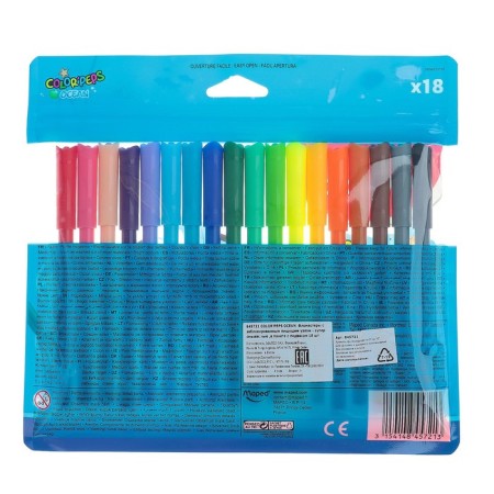 Фломастеры 18 цветов, Maped Color Peps Ocean, смываемые, европодвес-1