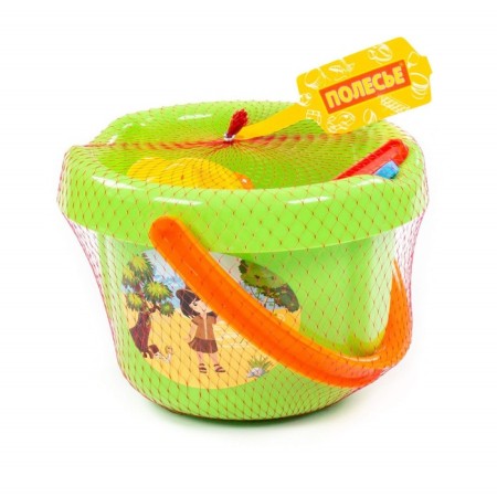 Set for playing in sand No. 10: Big bucket, strainer, spatula, robberies, 4 molds-3