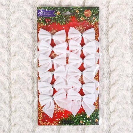 Decoration of the Christmas tree "bow" (set 12 pcs) 5.5x5 cm, white-1