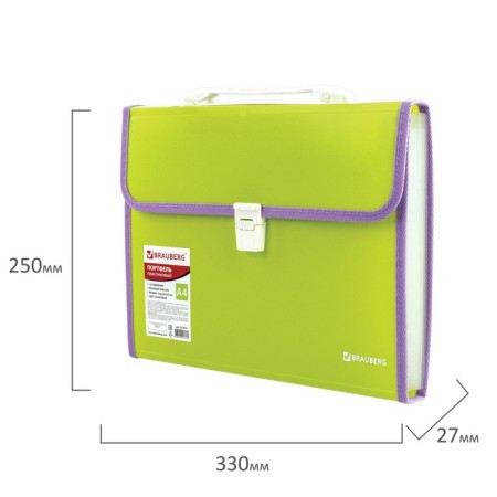 Plastic portfolio BRAUBERG Joy, A4 (330 x 245 x 35 mm), 13 departments, with edging, index labels, light green-6