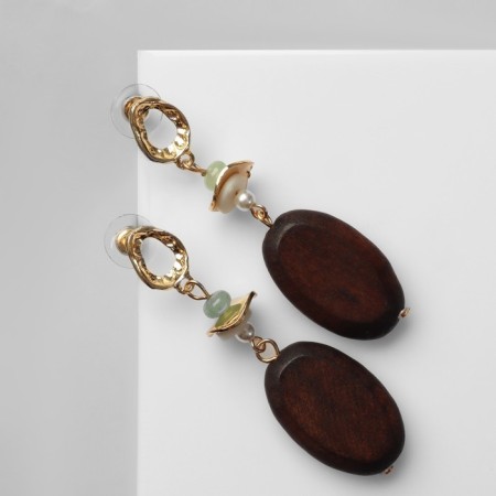 Earrings Assorted Vacanda Style, Oval, Brown color