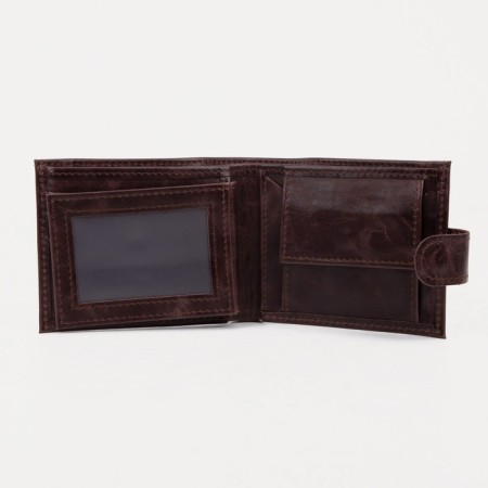 Men's purse on a button, for bills, for cards, for coins, brown color-2