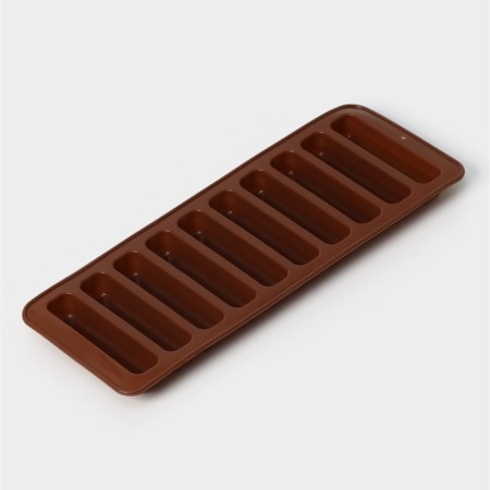 Form for chocolate of the rectangle, silicone, 26 × 9.5 cm, 10 cells (7.1 × 1.7 cm), brown color-3