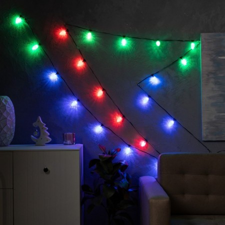 Smart garland “thread” 6 m with nozzles “cones”, IP20, dark thread, 20 LED, glow RGB, USB-3