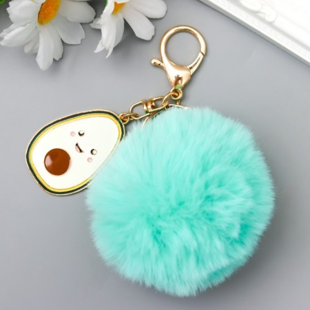 Fluffy on a ring with a carbine, a metal "avocado" bright blue 12x4.5 cm-1