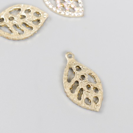 Decor for creativity metal, rhinestones "List with veins" 2.4x1.4 cm-1