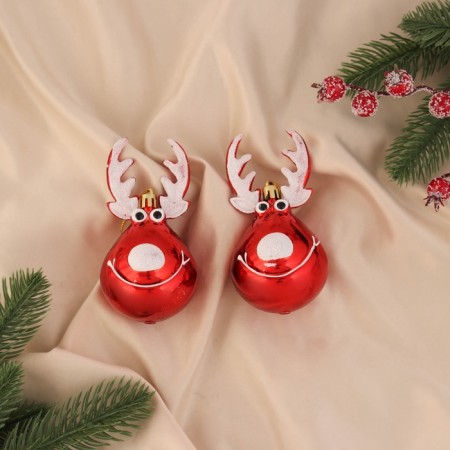 Jewelry decoration "Smiling Deer" (set 2 pcs) 10x5 cm, red
