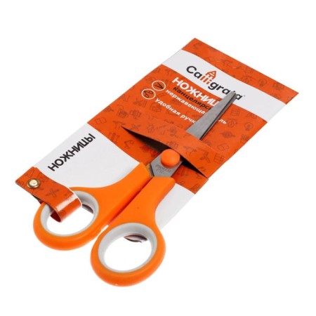 Office scissors 14 cm, plastic handles with rubber inserts, mix-1