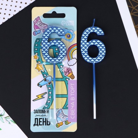 Candle for the cake, number "6", blue, 4 x 13 cm.-1