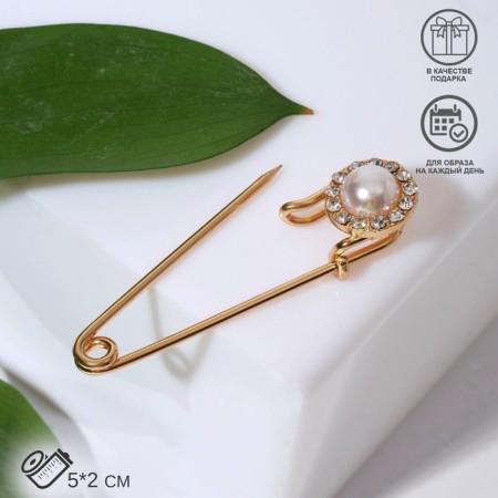Classic pin, circle, 5 cm, white color in gold-3