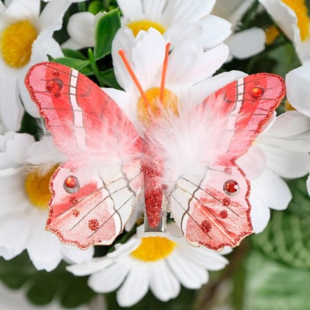 Butterflies for decor and floristry, on the clothespin, plastic, red, mix, 5 cm and 8 cm-3