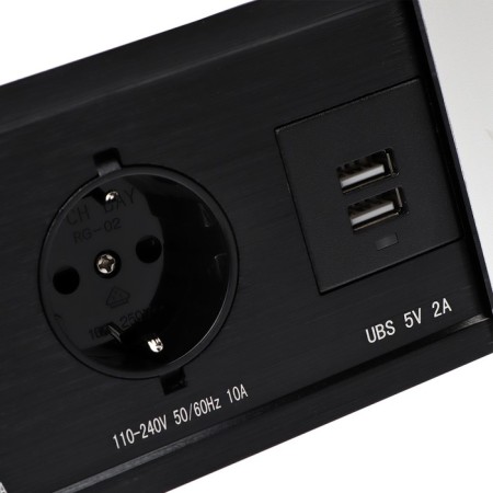 Block Roset into the table, sliding cover, 10a, 2 sockets, 2xusb, 2a, wire 1.8 m, silver.-4
