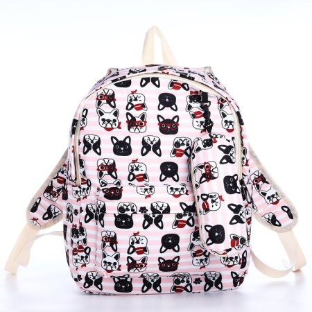 School backpack from textiles on lightning, 3 pockets, pencil case, pink color-3