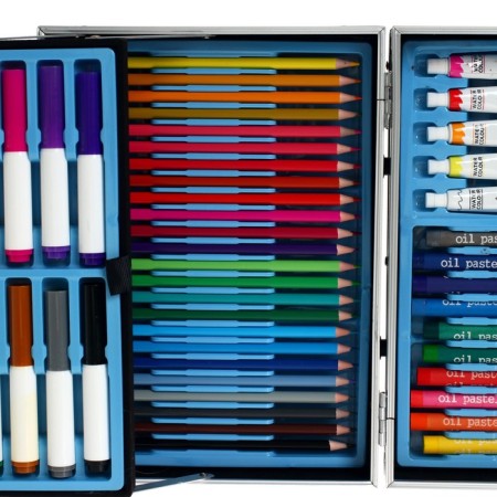 Set for drawing, in a suitcase, blue-3
