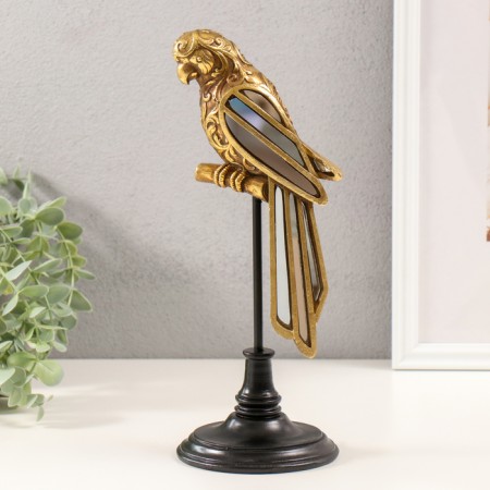 Souvenir Polystone, mirror "Parrot Ara on a bit" gold 10.5x10.5x30.5 cm