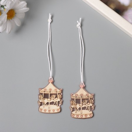 Decor for creativity wood, plastic "Carousel with horses" Mirror set 2 pcs 3.2x5.1 cm 10473