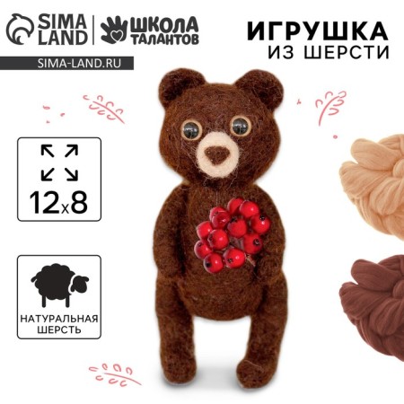 Set for creativity. A toy made of wool "Bear with berries"