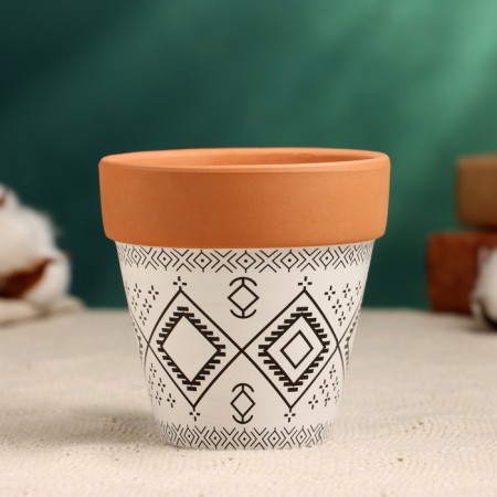 Pot "Trapezius" Terracott with a pattern, 10x9cm, mix-1