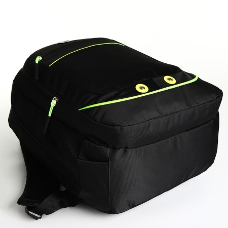 Youth backpack with a zipper, 4 pockets, black/green color-4