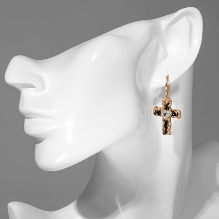 Emall earrings “crosses” Grange, white-black color in gold-2