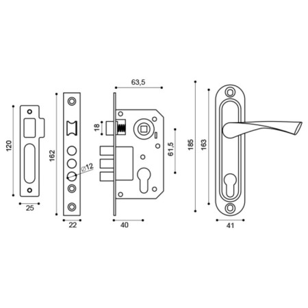 Soldering cylinder castle, with a latch, with a Kit P15 4061/3 handle, 5 cl., Bronze color-1
