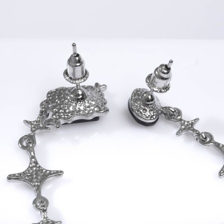 Hanging earrings with rhinestones "constellation" with geometry, black color in silver, 5.5 cm-1
