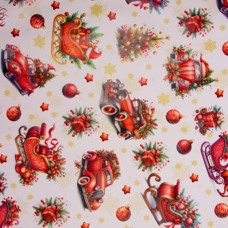 Packaging paper "New Year's sleigh", gloss, 1 sheet, 80 g/m2, 70 x 100 cm-2