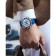 Men's watches, with a calendar, backlight, chronograph, D-4.3 cm, blue