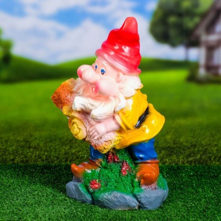 Garden figure "Dwarf with a log" 37x23x19cm-3