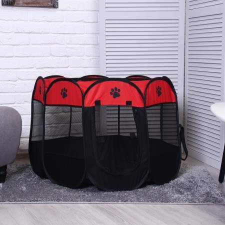 Animal aviary, tent, 8 walls, 90 x 55 cm, red