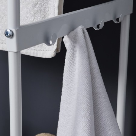 Rabberry with a basket for linen and crossbars, 2 tier, white color, 38x35x160 cm-7