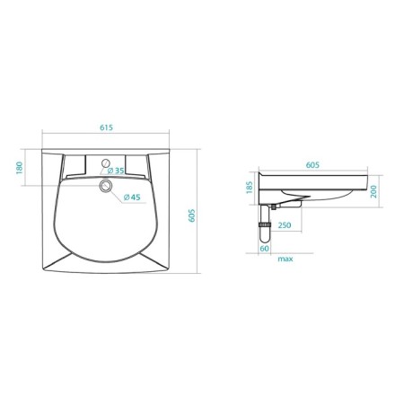 Santek sink "pilot 60/60" with a bracket, fastener and siphon-7