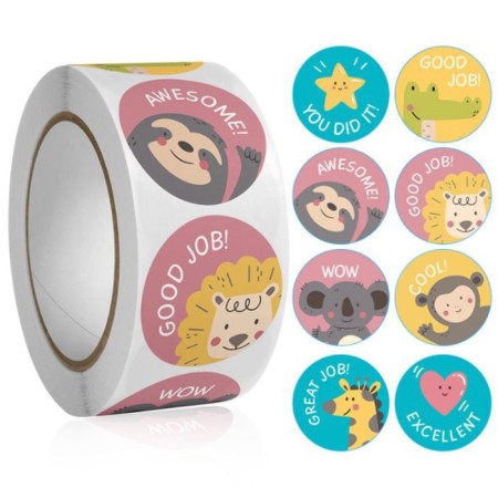 Sticker Paper "Animals. Help" d = 2.5 cm 500 pcs in a roll 3x6.5x6.5 cm